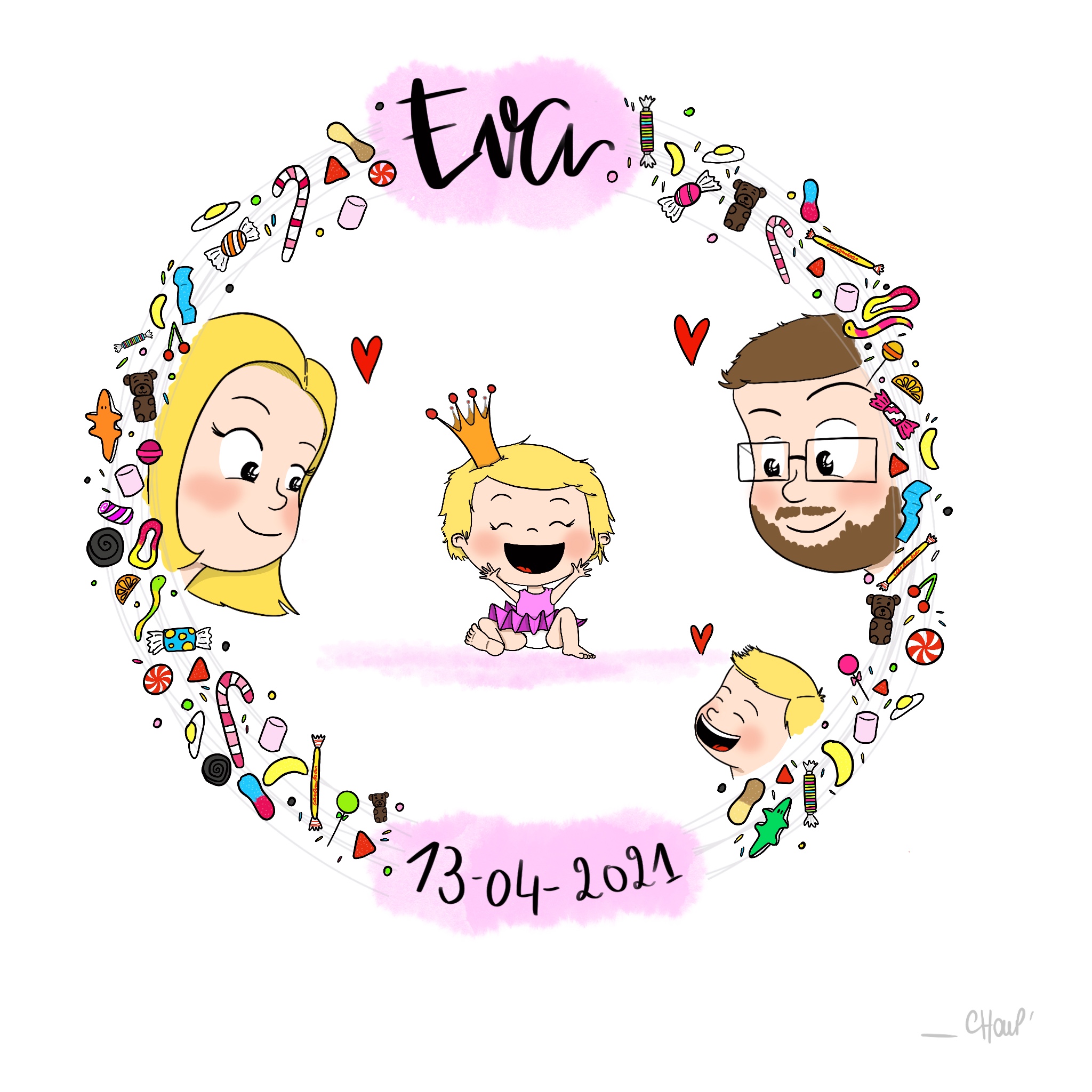 Un faire-part de naissance sur le thème des bonbons