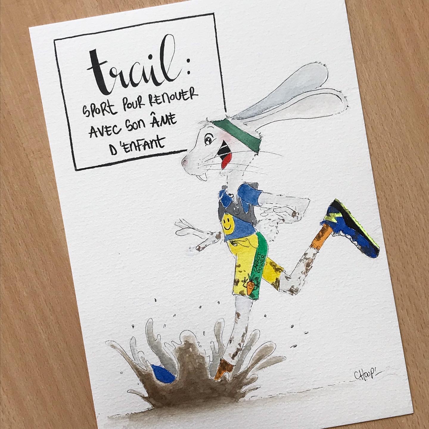 Dessin d'un lapin qui fait du trail